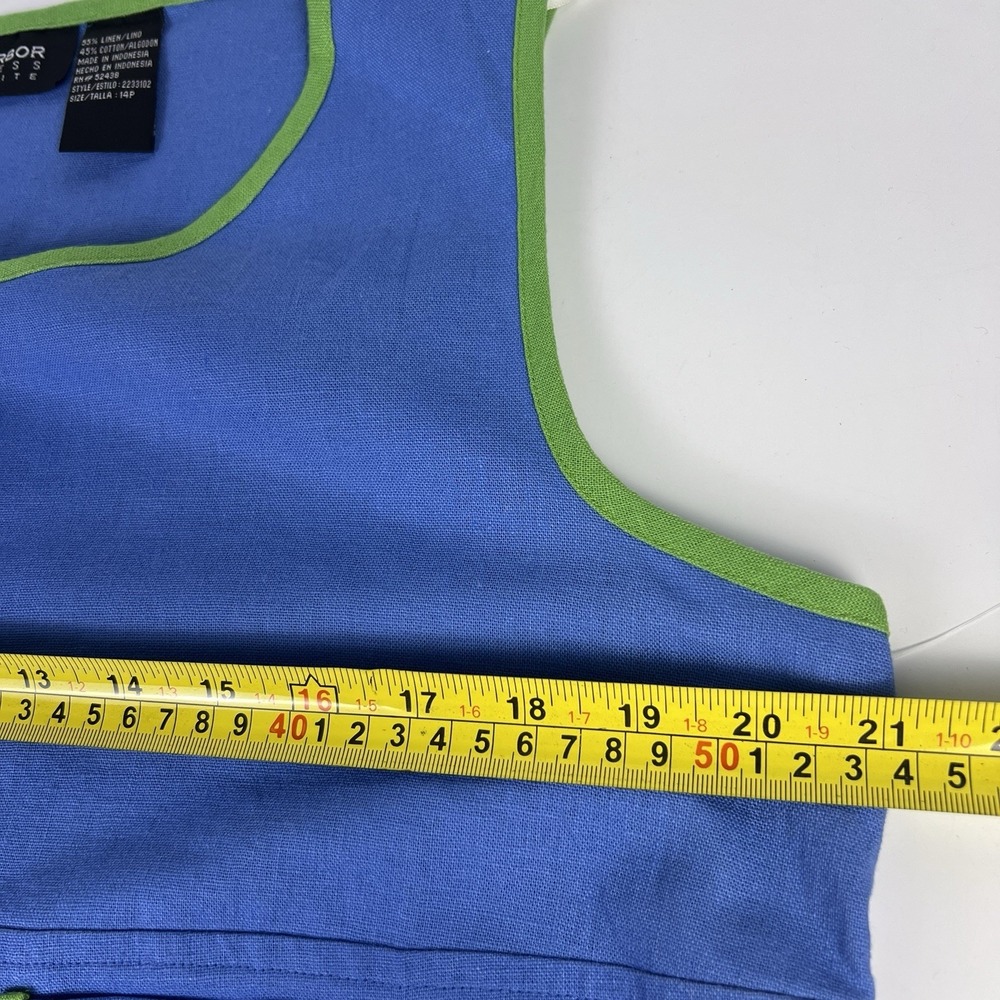 Sag Harbor 2 Pc Set 14P Capris Pants Blue Lime Green Palm Trees Buttons Beach - Picture 10 of 16